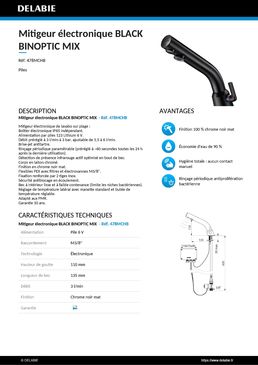 Mitigeur électronique de lavabo sur plage | BLACK BINOPTIC MIX Réf. 478MCHB