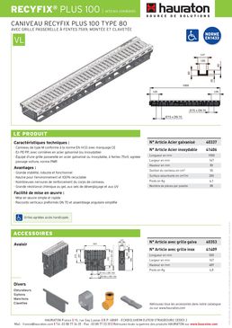 Caniveau en PE-PP de 10 cm de largeur intérieure pour zones industrielles | Recyfix Plus 100