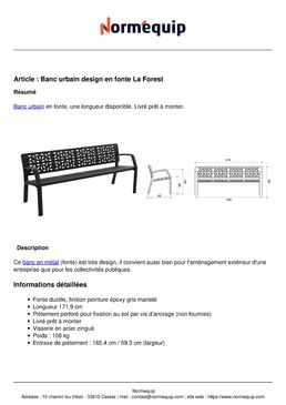 Banc urbain design en fonte La Forest