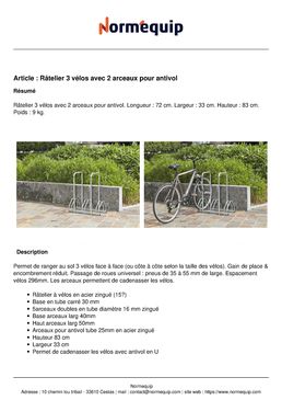 Râtelier 3 vélos avec 2 arceaux pour antivol