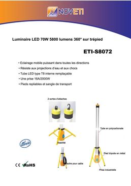 Luminaire LED 70W 5800 lumens 360° sur trépied | ETI-WK8072 NOVETI