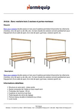 Banc vestiaire bois 2 assises et portes-manteaux