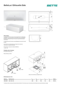 Baignoire murale Duo rectangulaire tablier fixe en acier titane vitrifié | BetteLux I Silhouette Side 