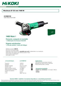 Meuleuse puissance 1400W diamètre disque 125 mm pour tronçonnage/ meulage | G13SB4Y2Z