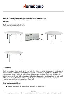 Table pliante ronde - Salle des fêtes & Refectoire