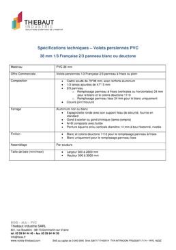 Cadre persienné battant PVC en 38 mm d'épaisseur | Cadre Persienné battant PVC,1/3 à la française 2/3 panneau PVC 