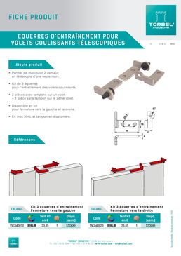 Equerres d’entraînement pour volets coulissants télescopiques | TORBEL