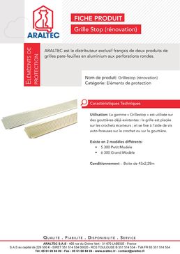 Pare-feuilles pour gouttières aluminium | Grille Stop (GutterClean) et Fixatech (T-Rex)