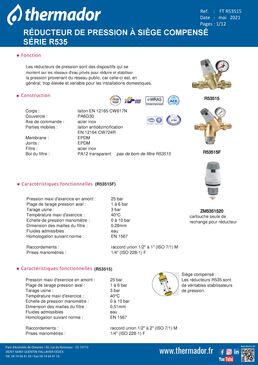 Réducteur de Pression à Cartouche Démontable pour Eau Froide