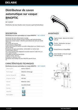 Distributeur de savon automatique sur vasque BINOPTIC | Réf. 512021P 