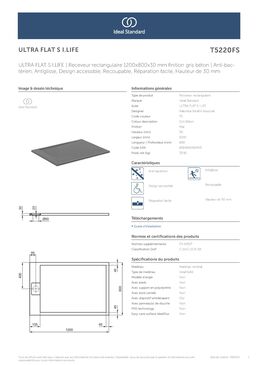 Receveur résine UltraFlat S i.life 120X80 Gris béton