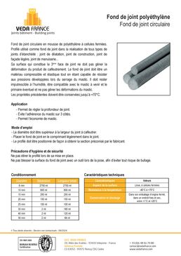 Fond de joint circulaire en mousse de polyéthylène | FDJ 