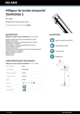 Mitigeur temporisé monocommande de lavabo | TEMPOMIX 3