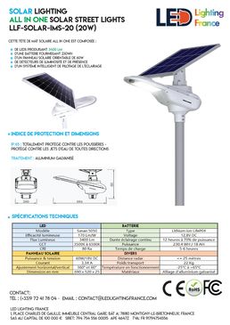 Lampadaire Solaire 20W (3400lm) auto-alimenté / Mode d'éclairage intelligent