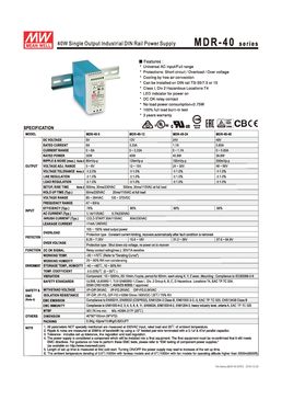 Alimentation AC/DC Rail DIN Sortie 12V dc à 3,33A avec boitier en plastique | MEANWELL MDR-40-12 