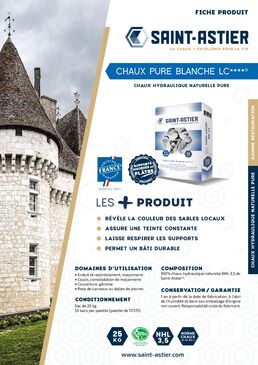 CHAUX PURE BLANCHE LC****® - NHL 3,5 - Chaux hydraulique naturelle pure – sac de 25 kg