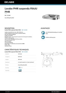 Lavabo PMR suspendu FRAJU | Réf. 121440 