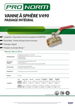 Vanne à sphère V490 Passage Intégral | PRONORM