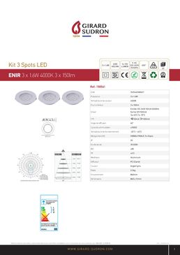 Kit spot led 3 x 1,6 W 4 000 k 12 V CONV+FICH | Enir 158561