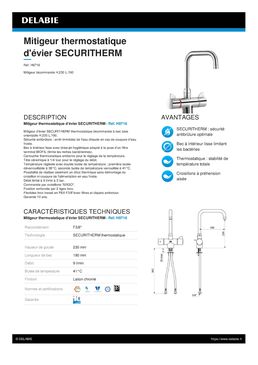 Mitigeur thermostatique d'évier bi-commande | SECURITHERM Réf. H9716 