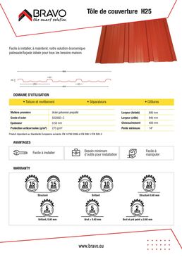 Toitures metalliques - Panneaux Tuiles et Tôles H12 & H25 