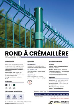 Poteau Acier galvanisé | Rond à crémaillère