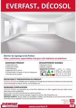 Mortier de ragréage et de finition fibré autolissant aspect béton ciré | EVERFAST DÉCOSOL