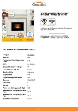 Insert à granulés acier WIFI intégrée 9,8 kW | ATMOS 80 