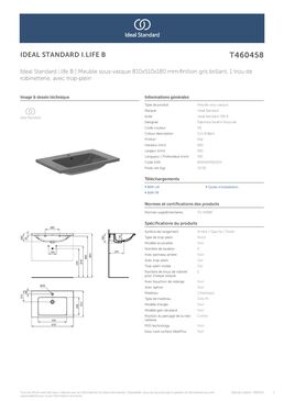 Lavabo-plan i.life B 60cm en céramique gris brillant percé 1 trou