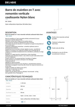 Barre de maintien en T avec remontée verticale coulissante nylon blanc | Réf. 5441N 