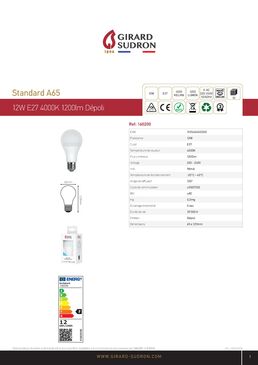 Ampoule LED : standard A65 LED 330° 12 W E27 4 000 k 1 200 Lm 3125461602000