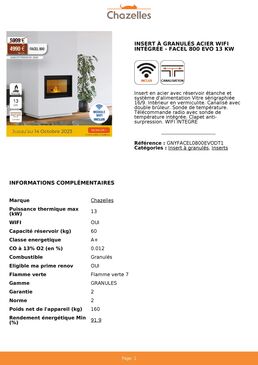 Insert à granulés acier WIFI intégrée 13 kW | FACEL 800 EVO