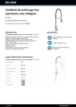 Combiné de prélavage bas avec mitigeur monotrou sans robinet de puisage | Réf.5526 