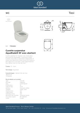 Cuvette suspendue AquaBlade® NF avec abattant | TESI