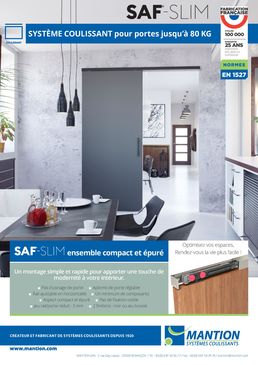 Système coulissant droit rail en aluminium pour portes en bois jusqu’à 80 Kg | SAF SLIM 