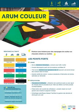 Peinture sans toluène pour marque de couleur sur chaussée urbaine ou routière | ARUM COULEUR