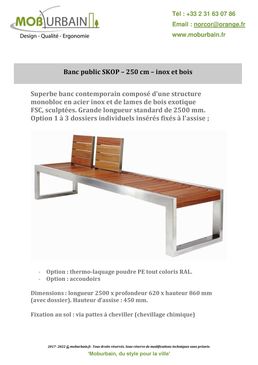 Banc public contemporain SKOP avec option dossiers