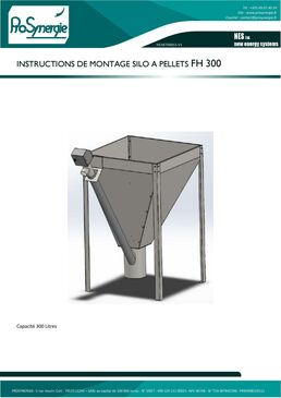 Silo granulés FH 300 litres (environ 210 Kg) acier galvanisé sur pieds avec crochet de vis et pot de raccordement orientable - HxLxP = 1296x818x821mm