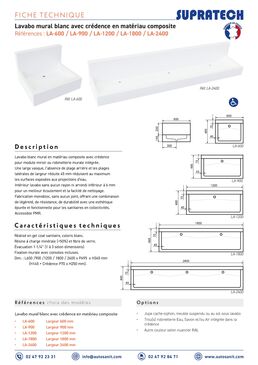 Lavabo mural en composite blanc avec dosseret de 1 à 4 places | LA-600