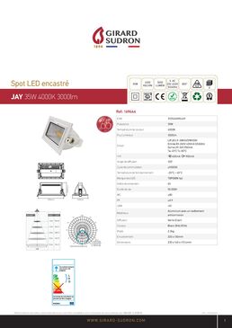 Spot encastré LED Jan 35W 4 000 k 3 000 lm IP65  |169444