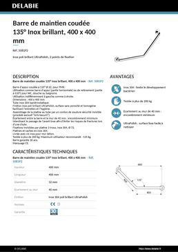 Barre de maintien coudée 135° en inox brillant, 400 x 400 mm  | Réf. 5081P2 