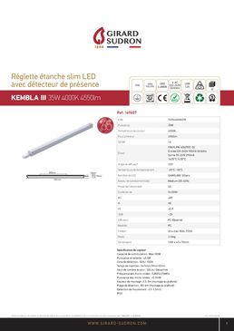 Réglette LED étanche avec détecteur 35 W 4 000 °K IP65 L1 320 | ZeroWatt KEMBLA SLIM 169607