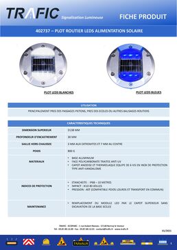 Plot routier solaire à encastrer bleu ou blanc  | TRAFIC 