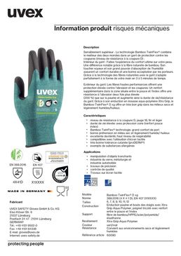 Gants de protection respirants anticoupure avec fibre de bambou |  Uvex Bamboo TwinFlex D xg