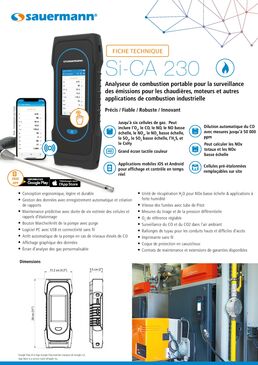 Analyseur de combustion Si-CA 230 KIMO, cellules interchangeables : O2/CO/CO2 des fumées, CO ambiant, Températures fumées et ambiant, Pression différentielle, etc | KIM0008