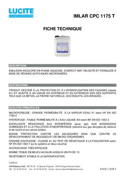 Emulsion incolore pour la protection et l’hydrofugation des surfaces | IMLAR CPC 1175 T