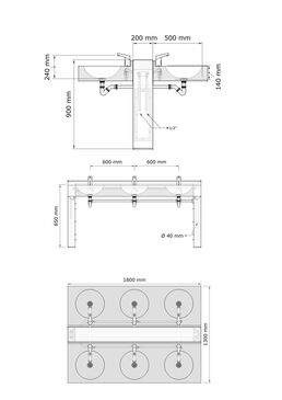 Lavabo multiposte sur pieds 1200 mm - 4 postes | Heavy Comfort O Umaxx 