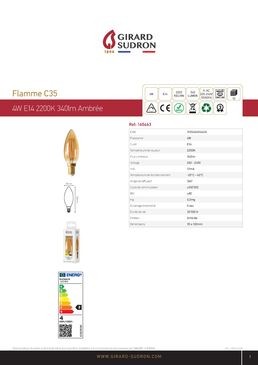 Flamme C35 Filament LED 4W E14 2200k 340Lm dim. Amb.