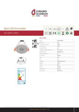 Spot LED orientable plast D 87 mm H 65 mm IP65 6W 3 000 K 550 lm dim Class II | 166106