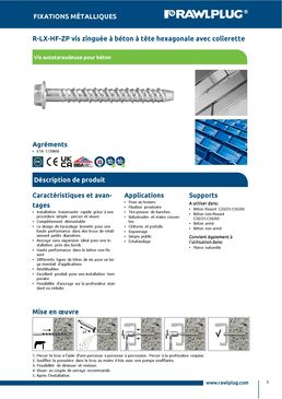 Vis zinguée à béton à tête hexagonale avec collerette | R-LX-HF-ZP